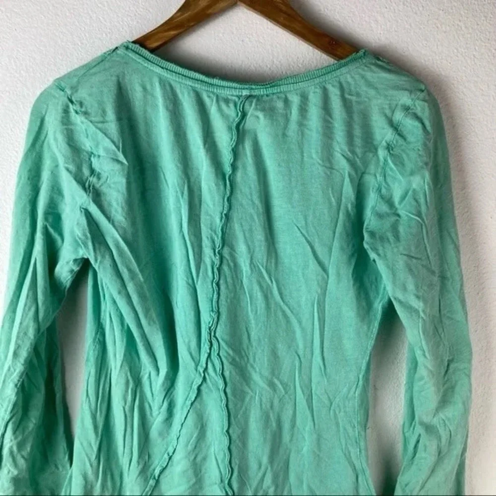 We The Free Free People Green‎ Henley Top Lace Trim Long Sleeve Women's L